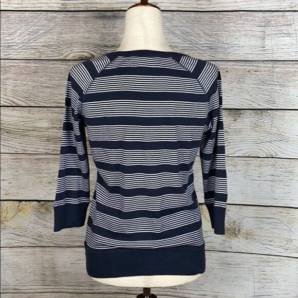 ESPRIT Blue White Striped Top Short Sweater 3/4 Sleeves Scoop neck L - Picture 4 of 6